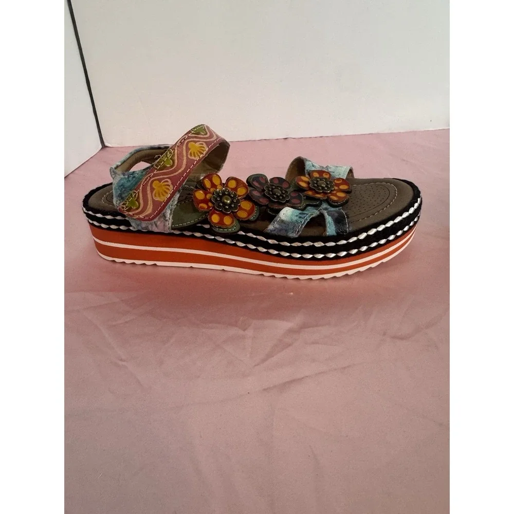 L'Artiste by Spring Step Womens Laga‎ Leather Sandal Plum Multicolored Sz 6.5 37